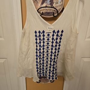 Bonton White and Blue Geometric Women's Tunic